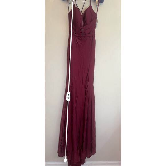 LA FEMME 28574 DRESS  SATIN GOWN-PLEAT WAIST (burgundy)dark berry size 0 - Picture 4 of 10